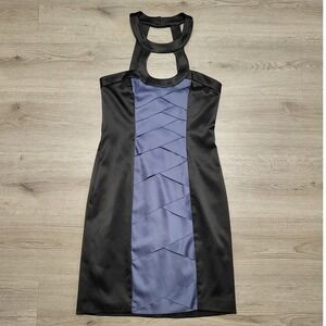 Max and Cleo Y2K Satin Halter Cutout Cocktail Dress Blue Black Party Size 4 NWT